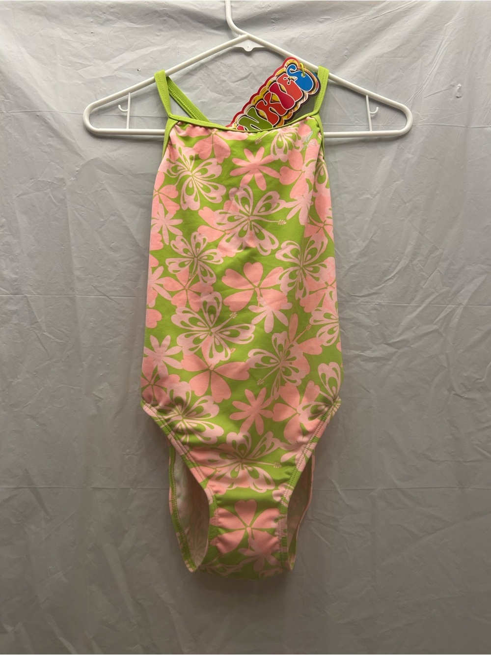 TYR Funkies Junior’s Floral One-Piece Swimsuit in Pink and Lime Sz 32